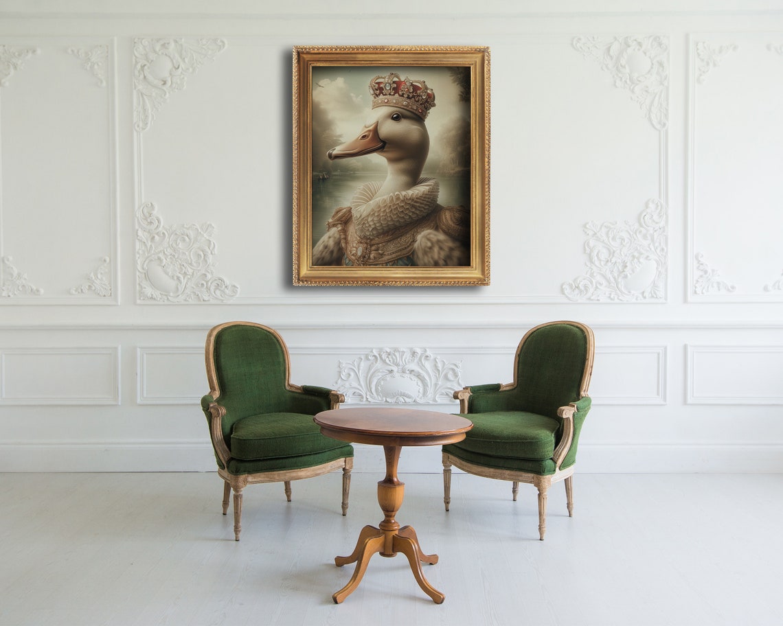 Royal Goose Portrait With Crown Renaissance Oil Painting Style Poster - Image 4