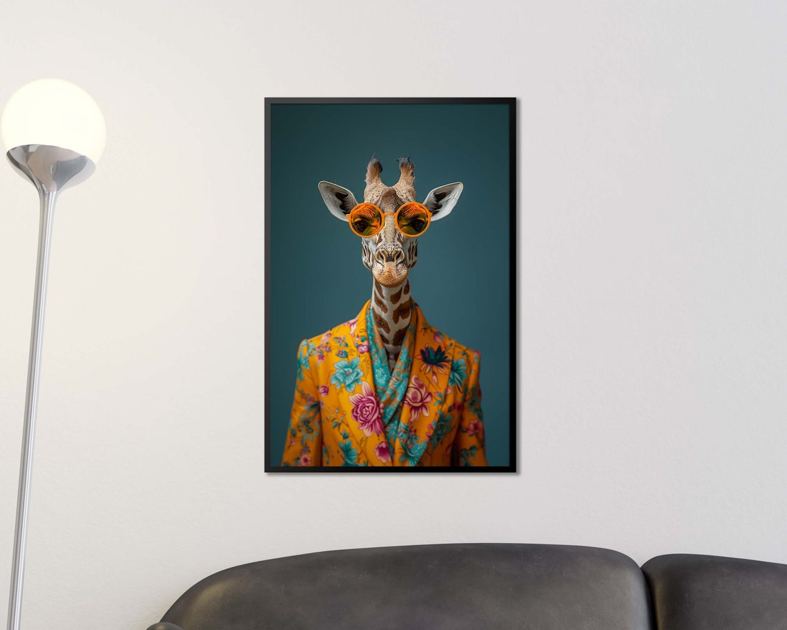 Cool Giraffe Wearing Sunglasses Floral Blazer Funny Portrait Wall Art - Image 2
