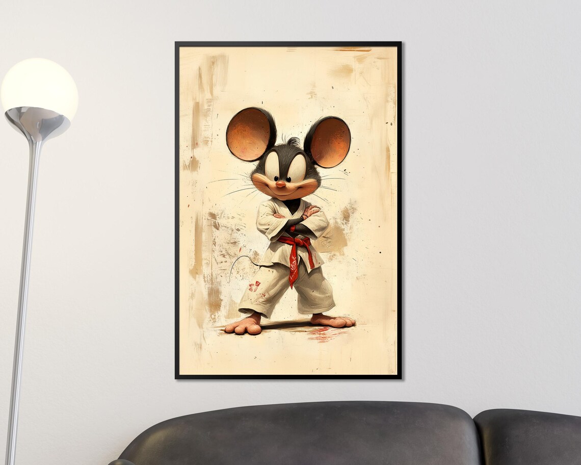 Karate Mouse Martial Arts White Gi Red Belt Cartoon Kids Room Poster - Image 4