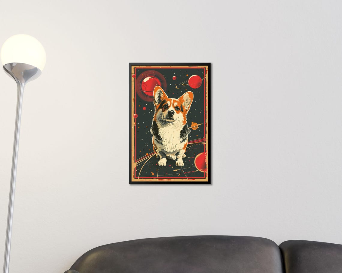 Corgi Dog In Retro Space Poster With Planets Cosmic Art Print - Image 2