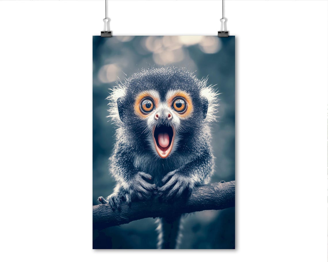 Surprised Baby Monkey Marmoset Open Mouth Cute Kids Room Art Poster - Image 5