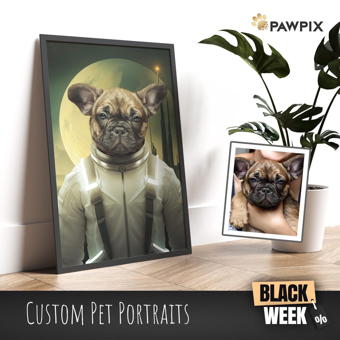 Custom French Bulldog Astronaut Pet Portrait Funny Dog Space Poster