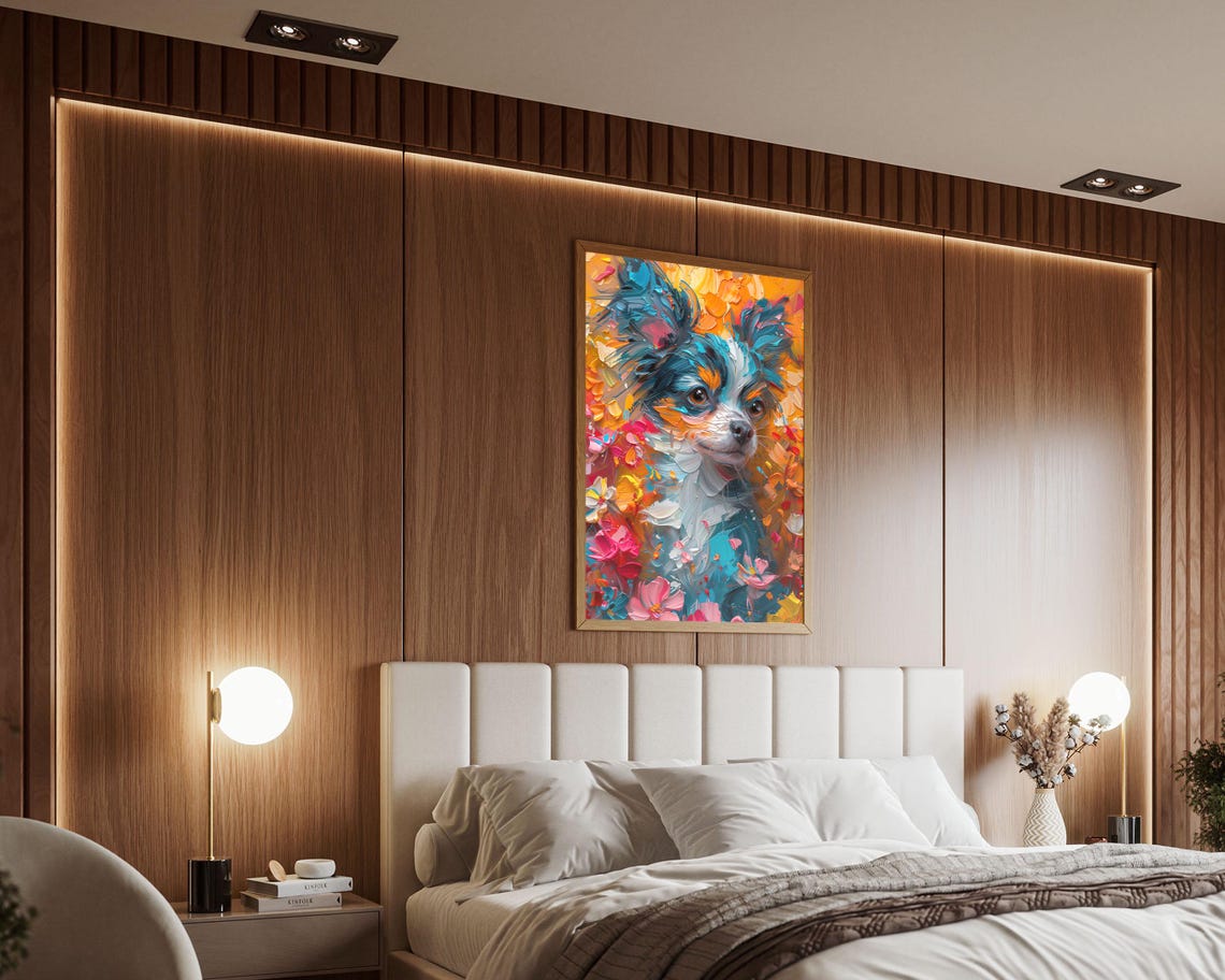 Colorful Impasto Dog Among Bright Flowers Vibrant Floral Wall Art - Image 6