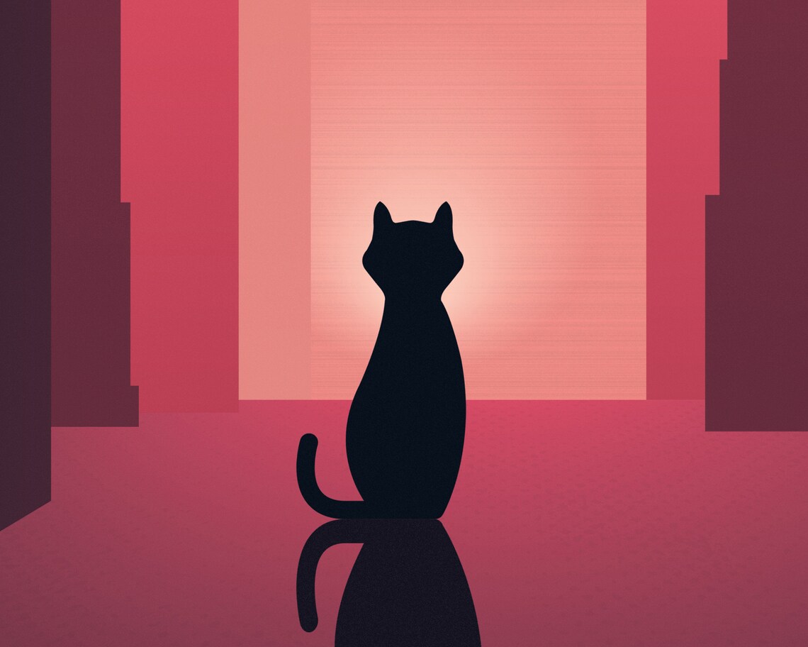 Twilight Whispers Urban Cat Alley Pink Sunset Minimalist Silhouette Poster - Image 2