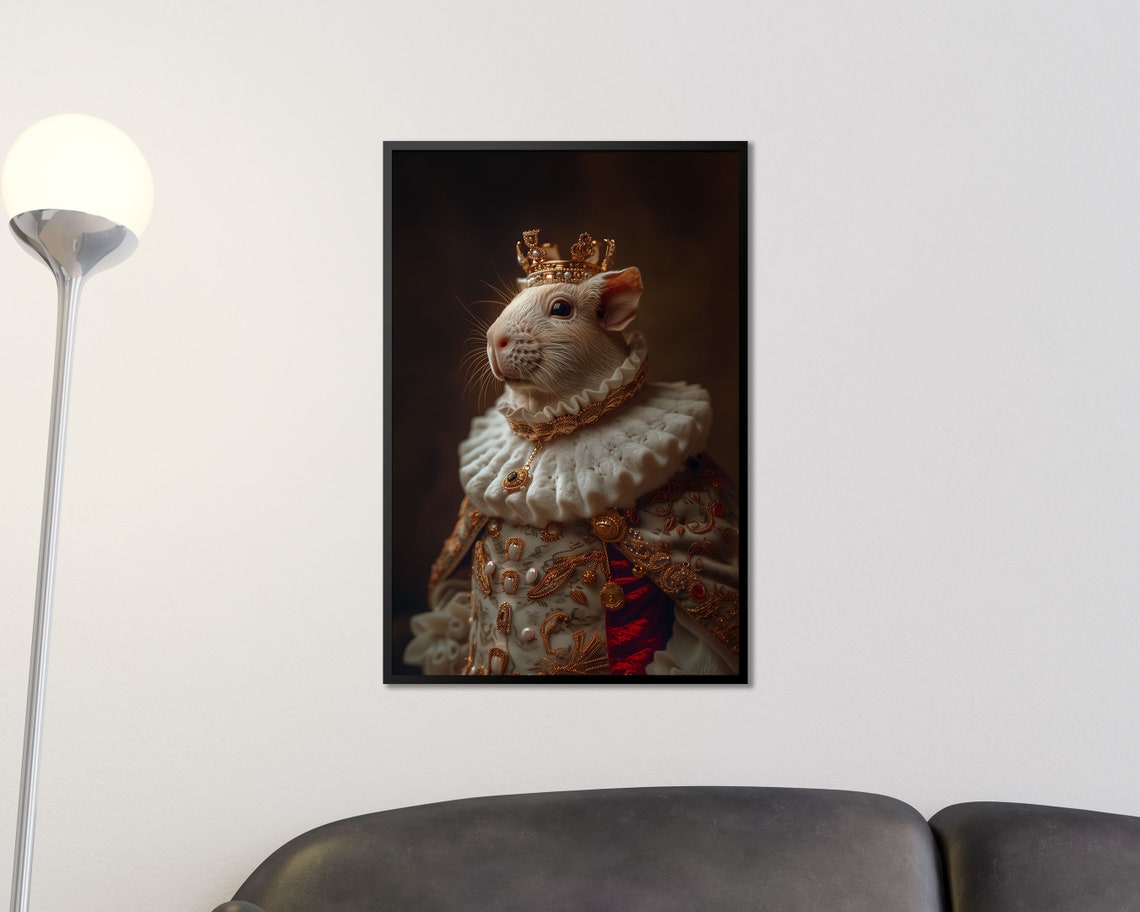 Royal Guinea Pig In Gold Crown Regal Pet Portrait Wall Art Poster