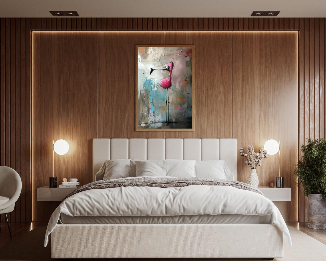 Crazy Pink Flamingo Quirky Abstract Painted Canvas Style Wall Art - Image 5