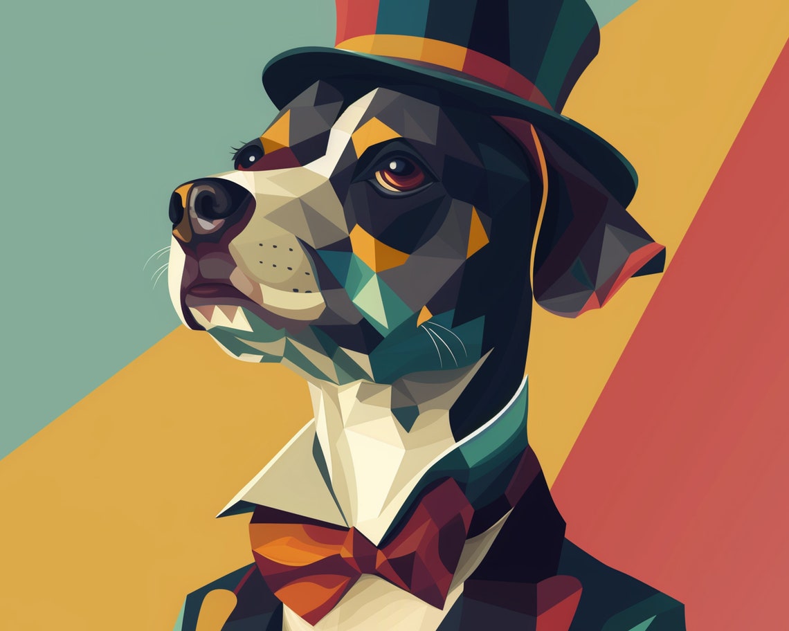 Dapper Dog In Top Hat Bow Tie Geometric Pop Art Animal Poster - Image 5