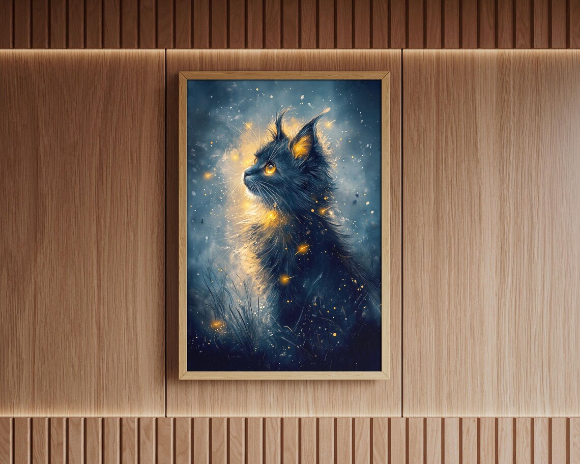 Mystic Black Cat Celestial Night Sky Stars Moonlight Fantasy Art Poster - Image 6