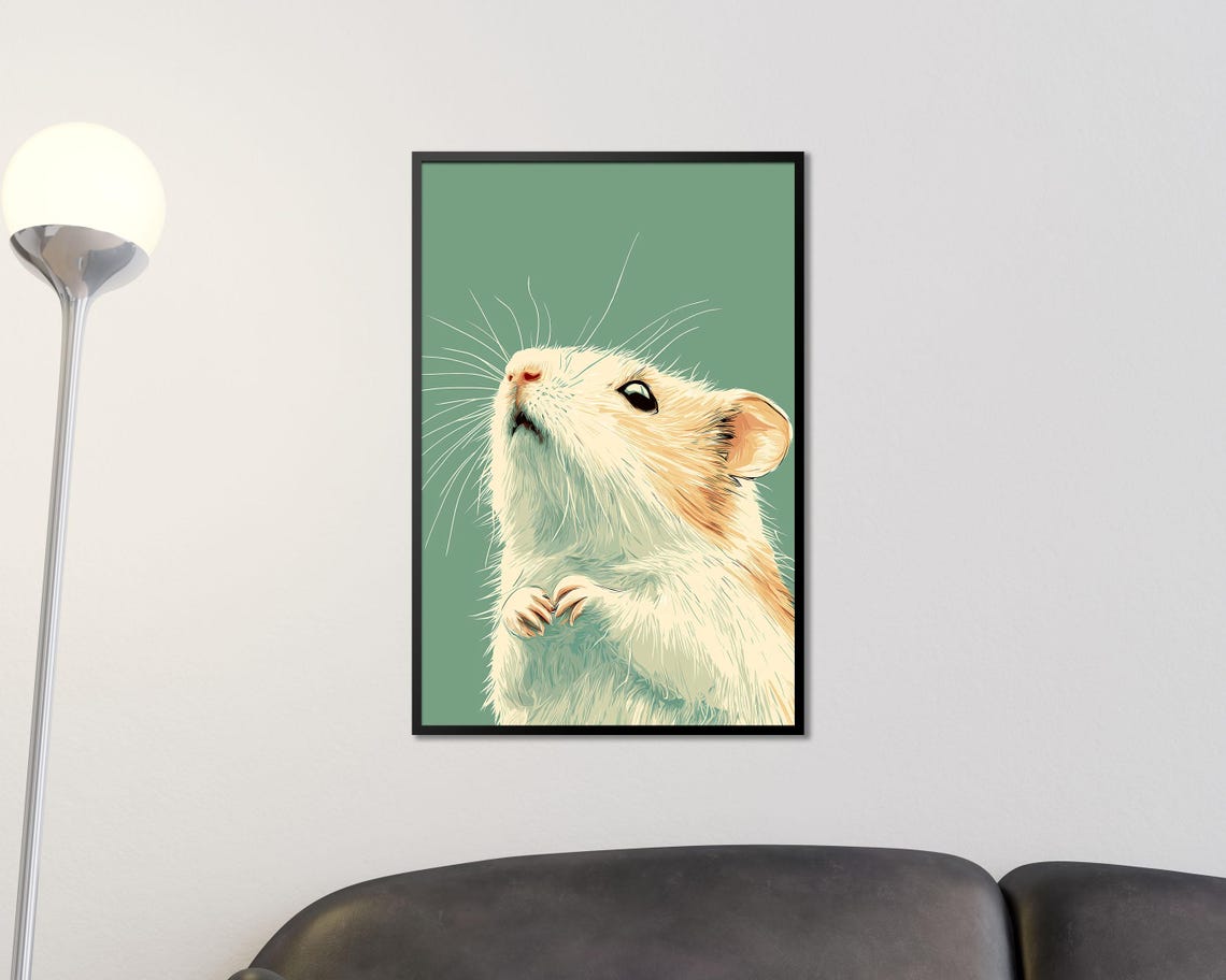 Cream Hamster Looking Up Minimalist Sage Green Background Wall Art - Image 3