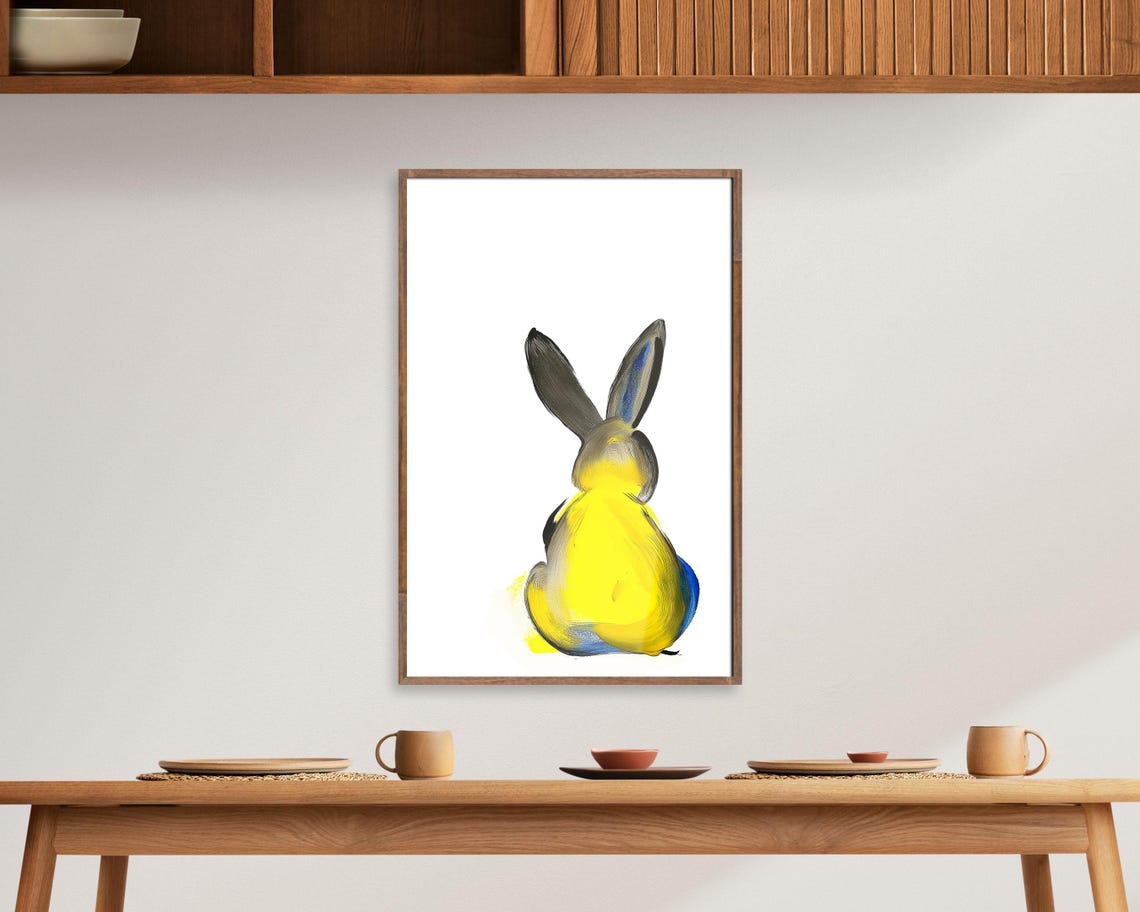 Minimalist Yellow Bunny Back View Watercolor Modern Rabbit Poster - Image 3