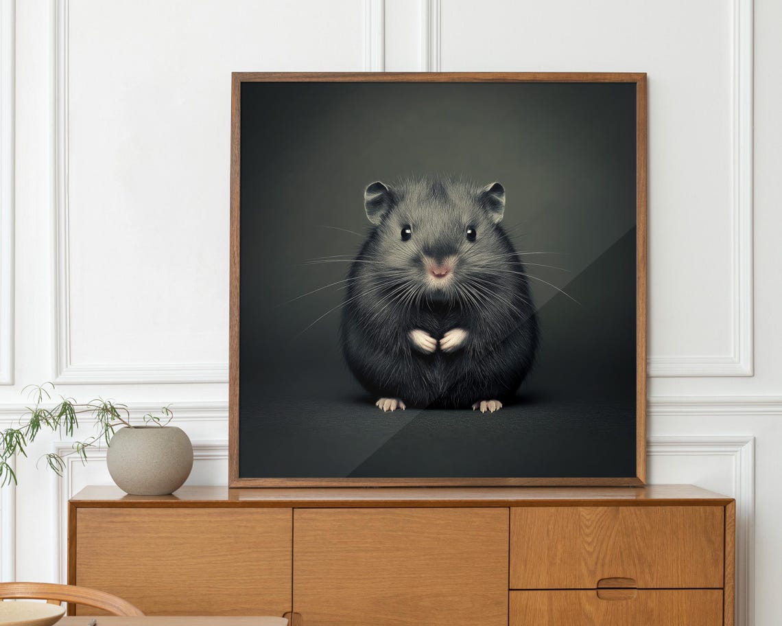Fluffy Dark Hamster Portrait Moody Cute Pet Photography Poster - Image 5