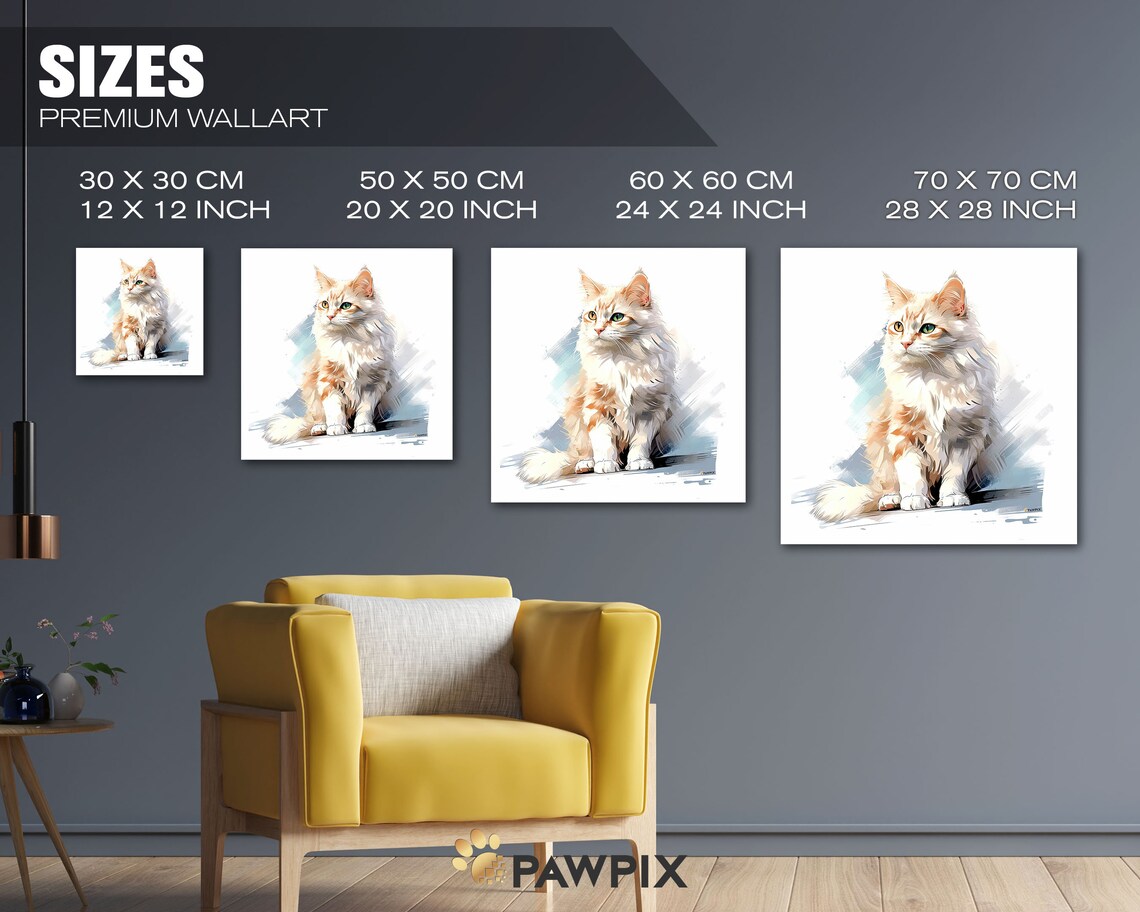 Fluffy White Cat Watercolor Minimalist Portrait Whimsical Feline Art Poster - Image 3