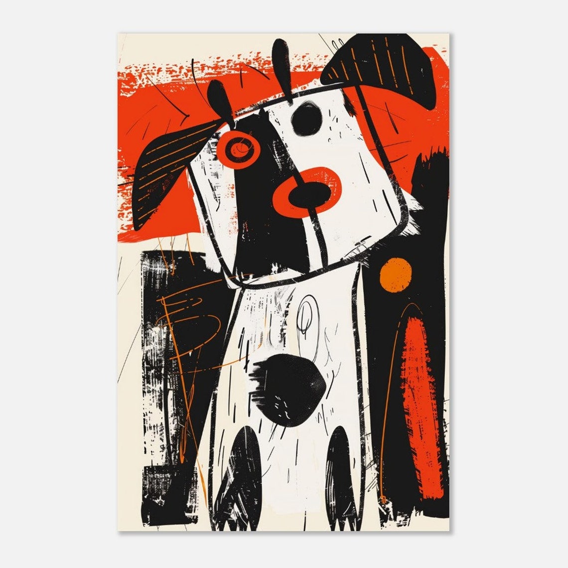 Abstract White Dog Orange Black Bold Brushstroke Modern Art Dog Print - Image 3
