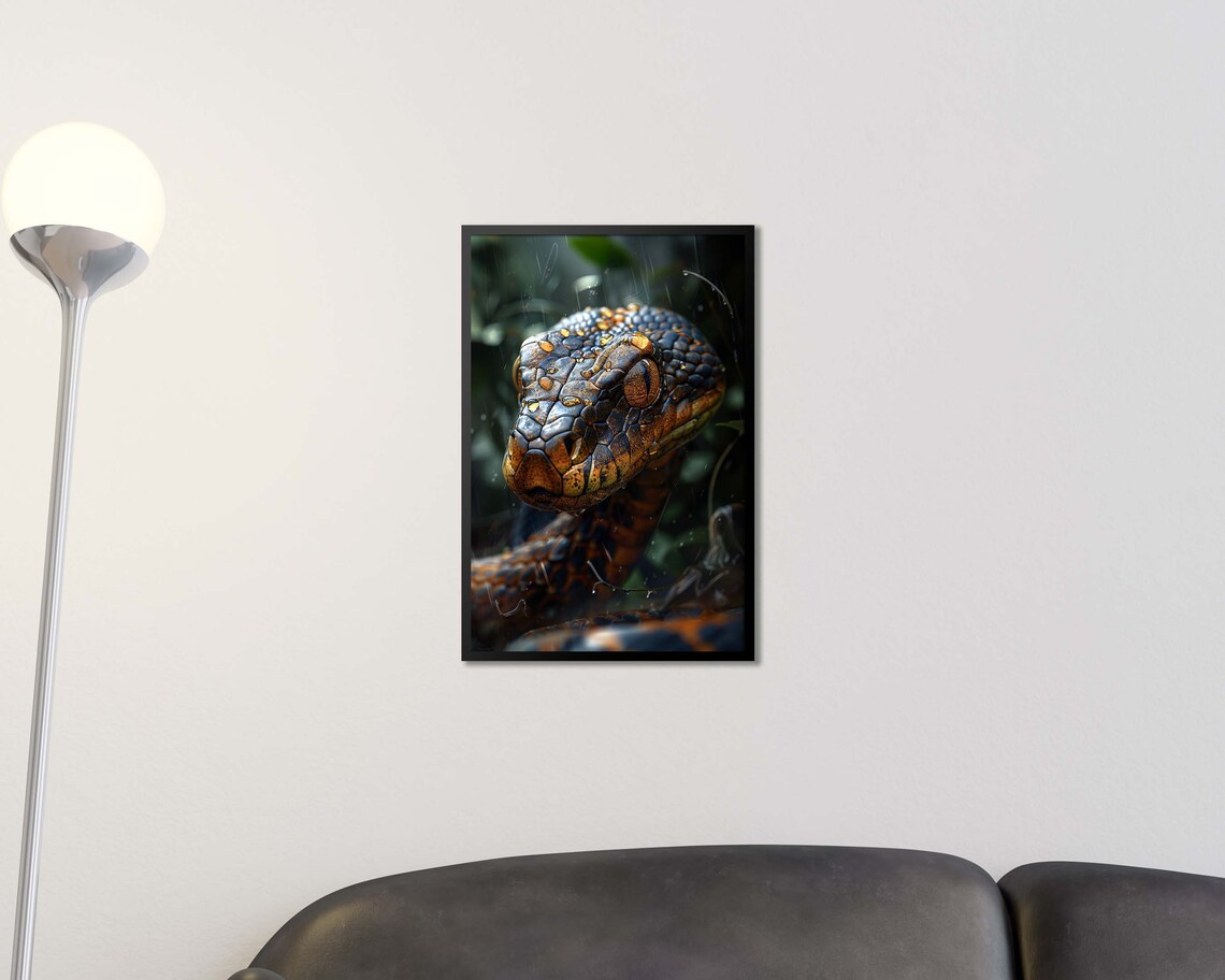 Rainy Snake Head Close Up Dramatic Wild Reptile Jungle Photography Poster - Image 2