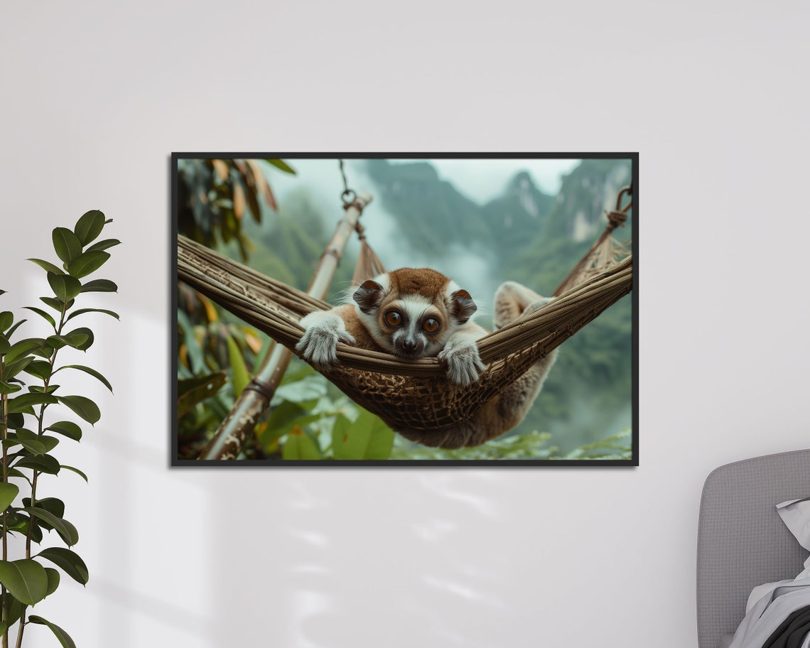 Relaxed Lemur Lounging In Hammock Jungle Nature Scene Poster