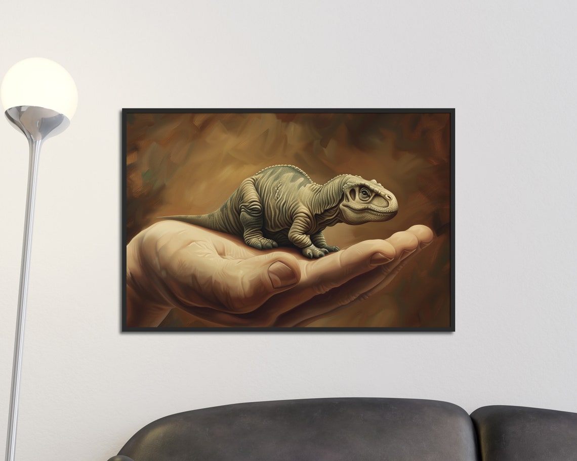 Tiny Elk Standing On Open Hand Surreal Wildlife Conservation Wall Art - Image 2