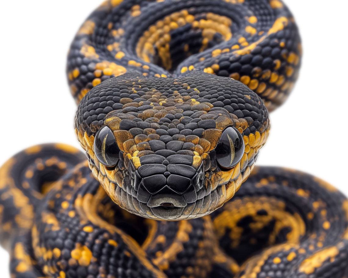Golden Patterned Snake Head On White Bold Reptile Wall Art Print - Image 3