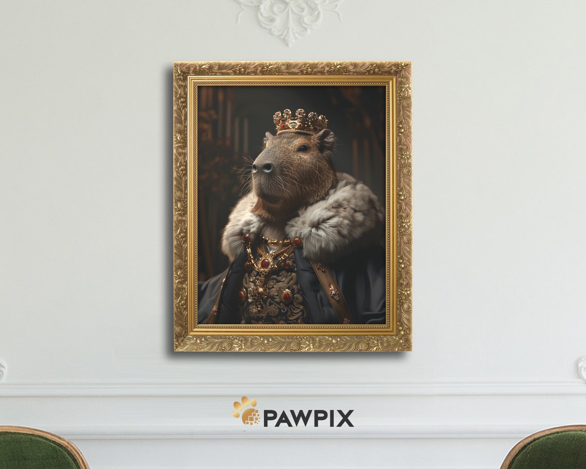 Royal Capybara In Gold Crown Fur Trimmed Regal Animal Portrait Poster - Image 4