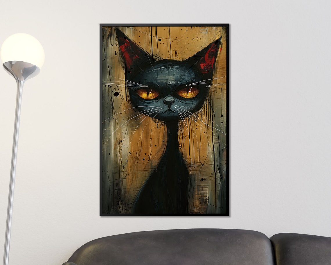 Gothic Black Cat Amber Eyes Grunge Dark Cat Lover Art Poster - Image 2
