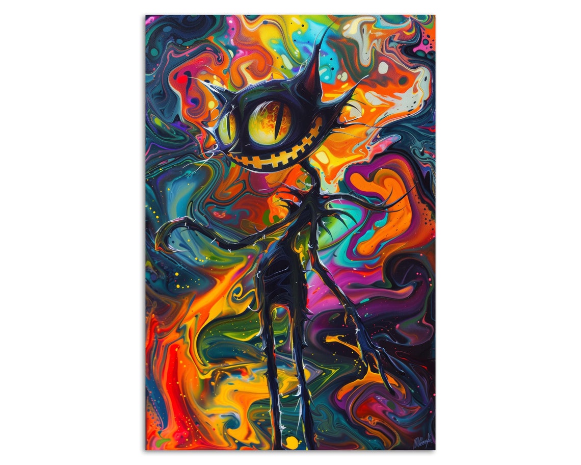 Crazy Cat Psychedelic Grin Colorful Swirl Trippy Feline Art Poster - Image 2