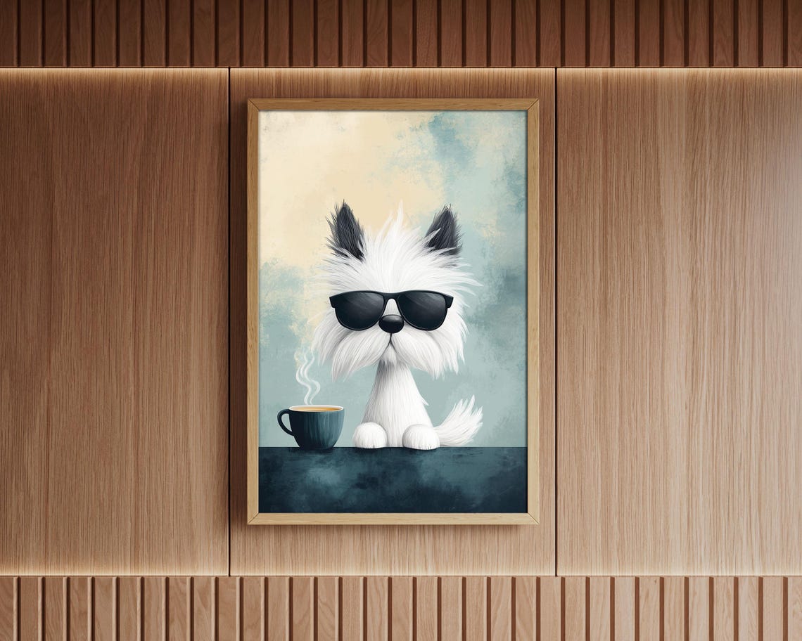Cool White Terrier With Sunglasses And Coffee Cup Funny Dog Poster - Image 3