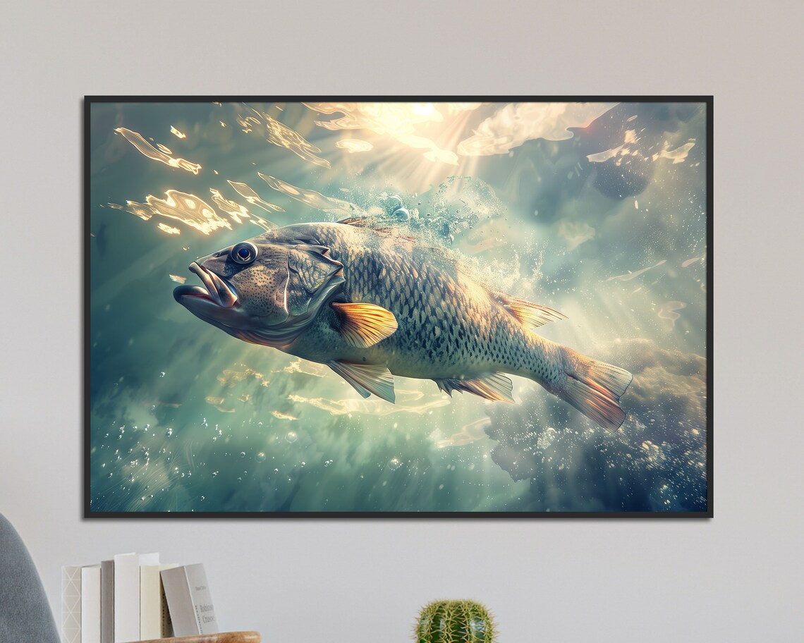 Giant Freshwater Fish Underwater in Sunlit Water Fishing Art Poster - Image 5