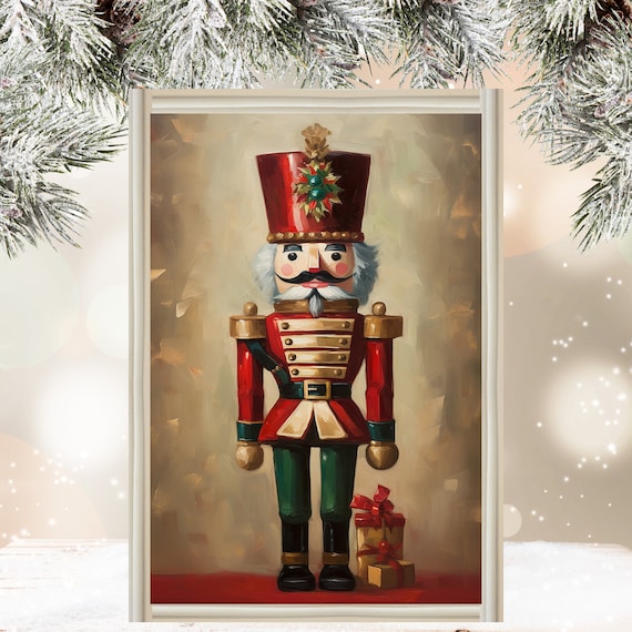 Vintage Nutcracker Soldier With Gifts Christmas Painting Poster