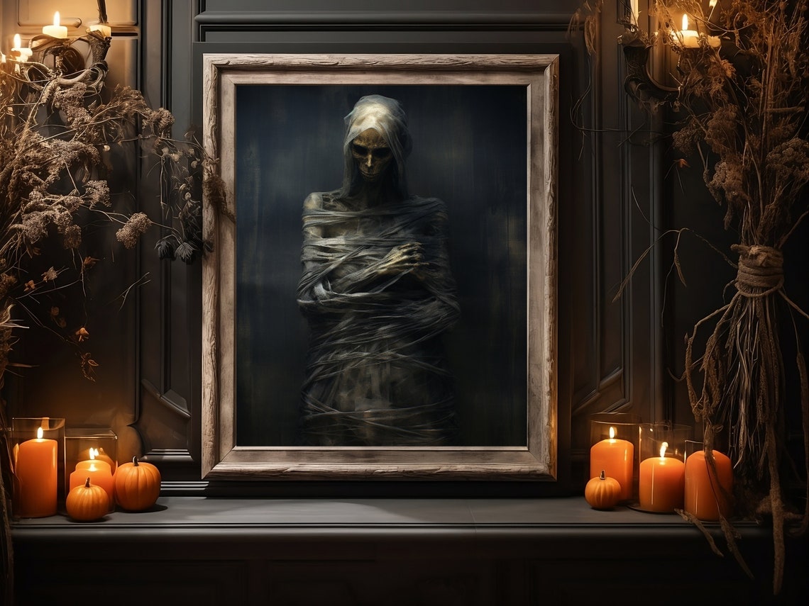 Mummy Print Halloween Wall Decor Trendy Fall Art Lover Gift Luxury