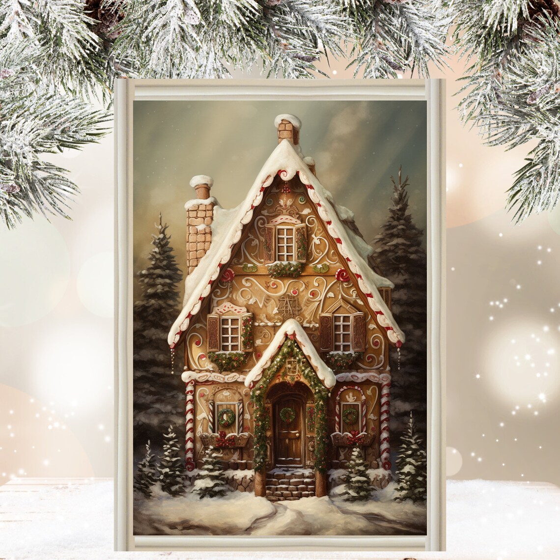 Moody Gingerbread House Christmas Wall Decor Art Print
