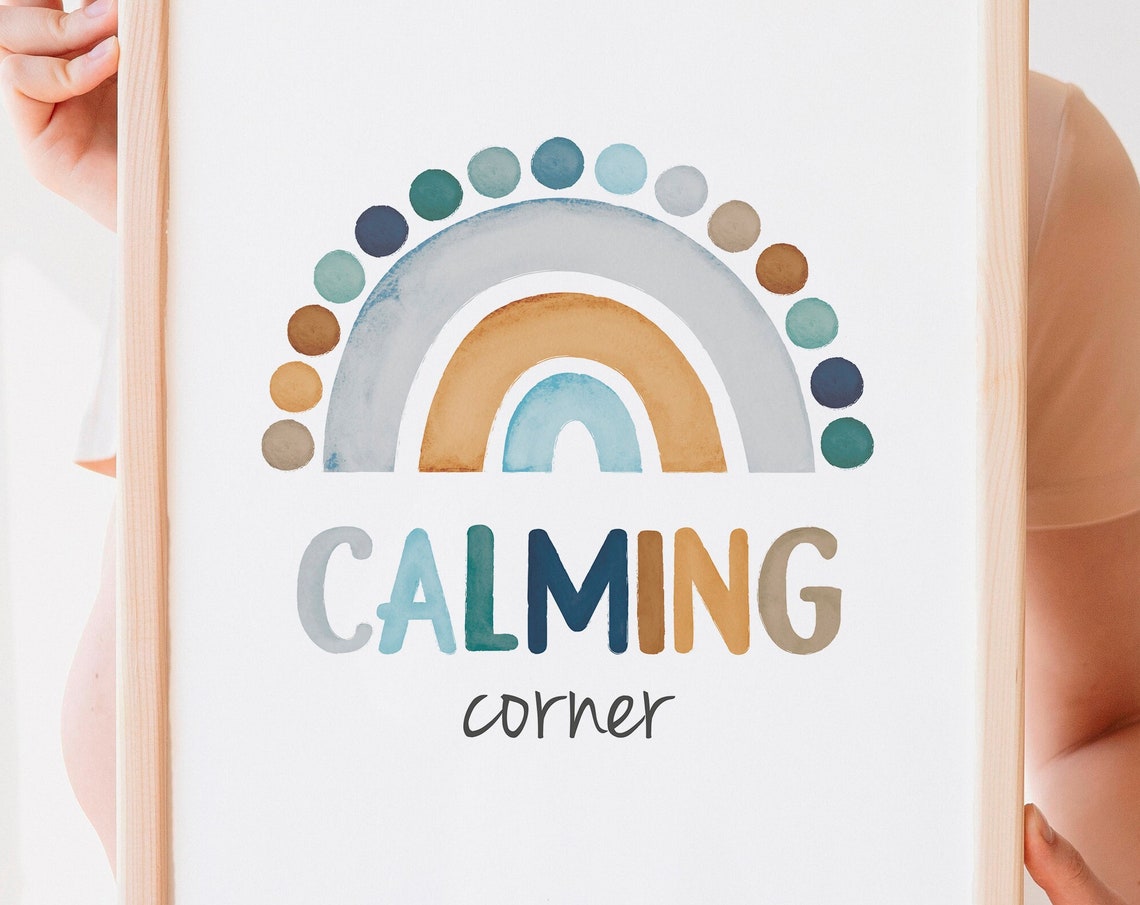 Calming Corner Rainbow Watercolor Boho Nursery Classroom Decor Poster