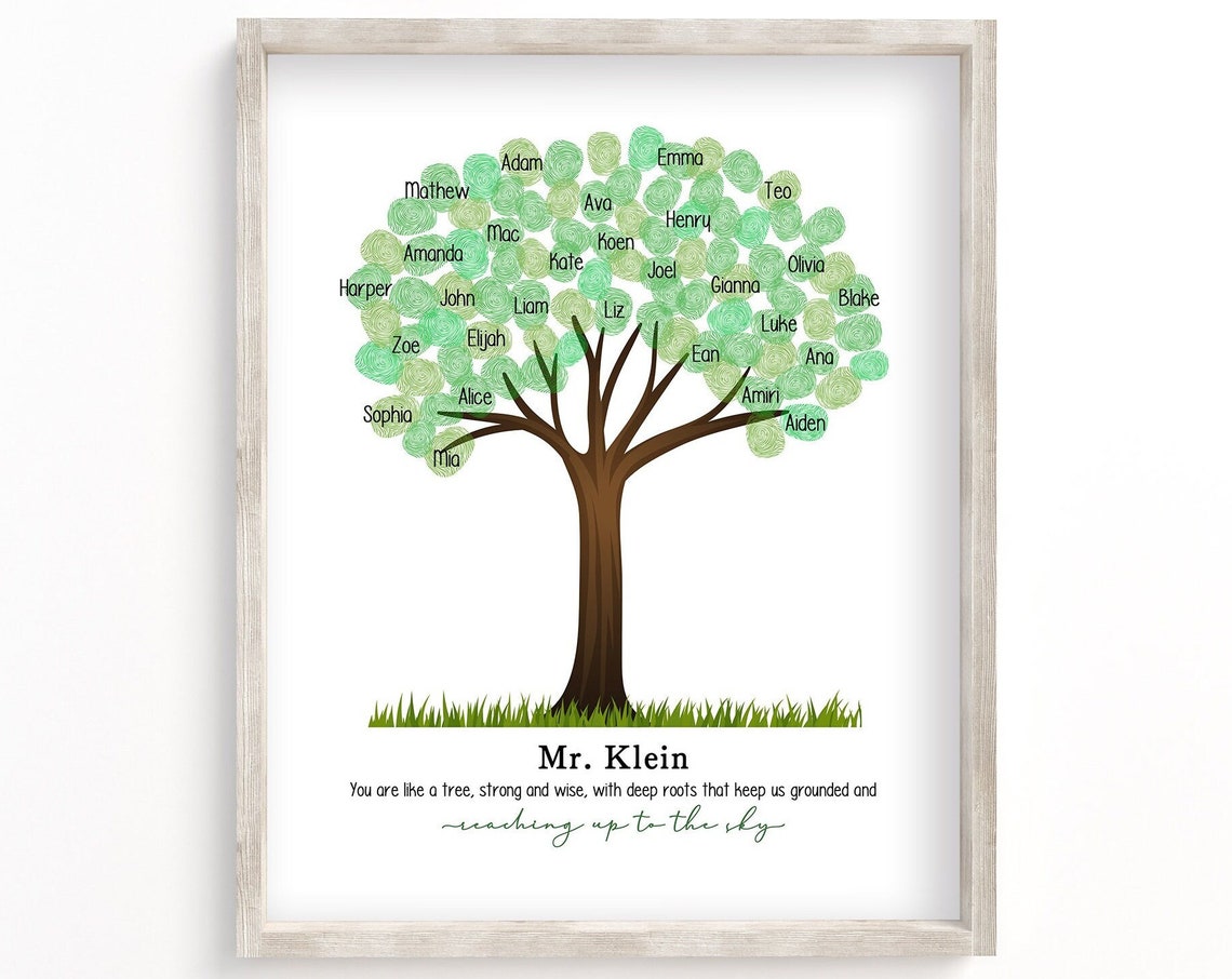 Teacher Appreciation Gift Diy Teacher Fingerprint Tree Keepsake From Student End Of Year Gift Personalized Thumbprints Class Gift - Image 2