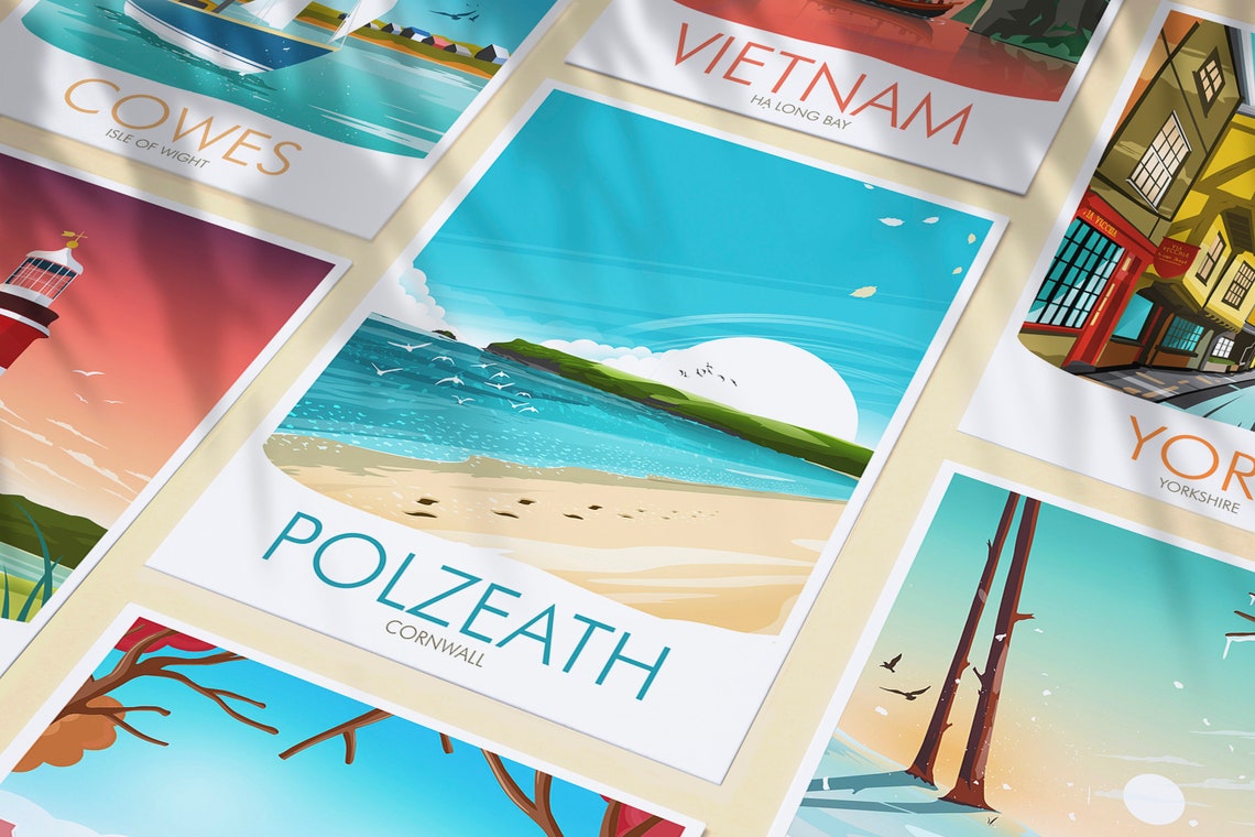Polzeath Cornwall England Sandy Beach Seagulls Sunset Travel Poster - Image 3