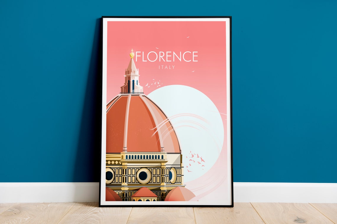 Florence Italy Duomo Dome Pink Sunset Renaissance City Art Poster