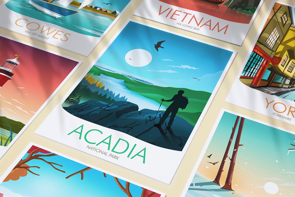 Acadia National Park Maine Hiker Summit Lake View Travel Poster - Image 3