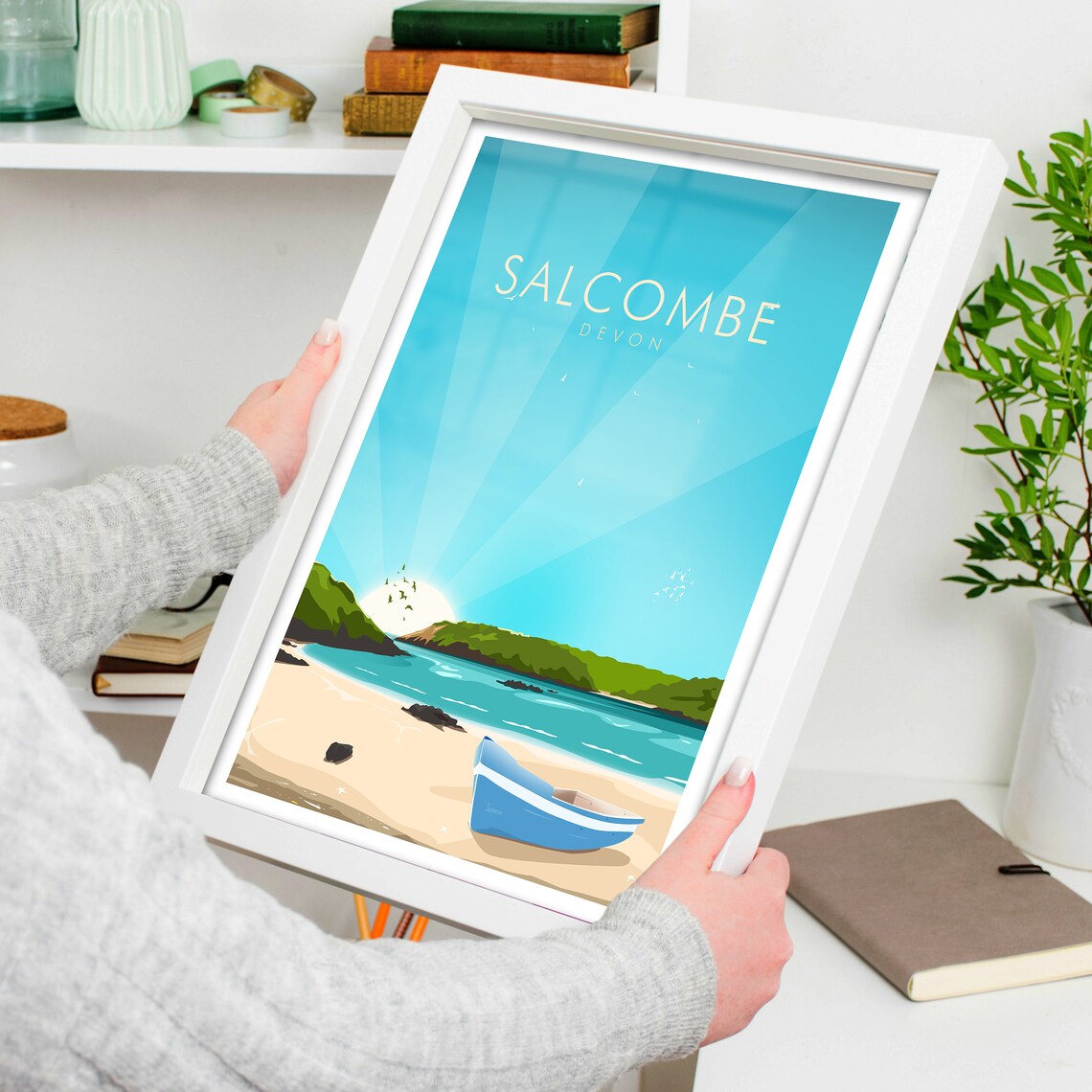 Salcombe Devon Travel Poster, Abstract Modern - Image 4