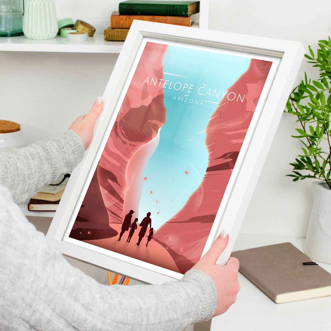 Antelope Canyon Arizona Slot Canyon Family Silhouette Travel Poster - Image 3