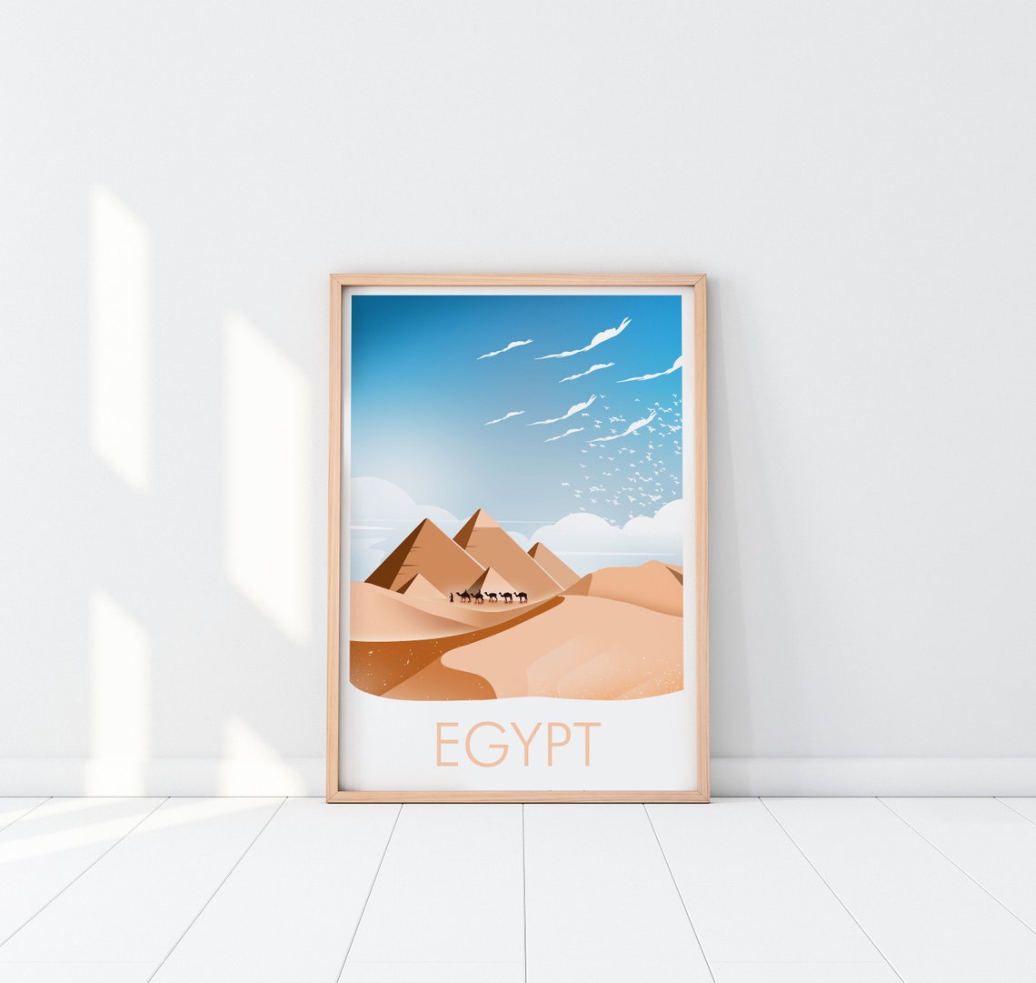 Egypt Pyramids of Giza Camels Desert Dunes Sunset Travel Poster - Image 3