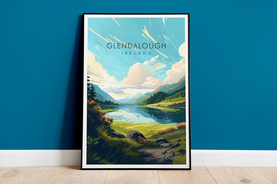 Glendalough Ireland Travel Poster, Historic Monastic Site