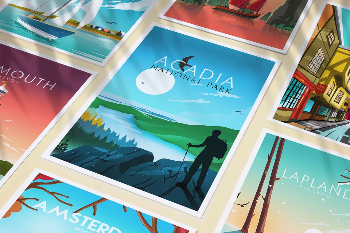 Acadia National Park Hiker Cliff Sunrise Adventure Travel Poster - Image 3