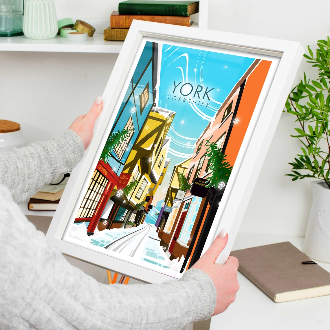 York Yorkshire Snowy Shambles Christmas Street Winter Scene Poster - Image 3