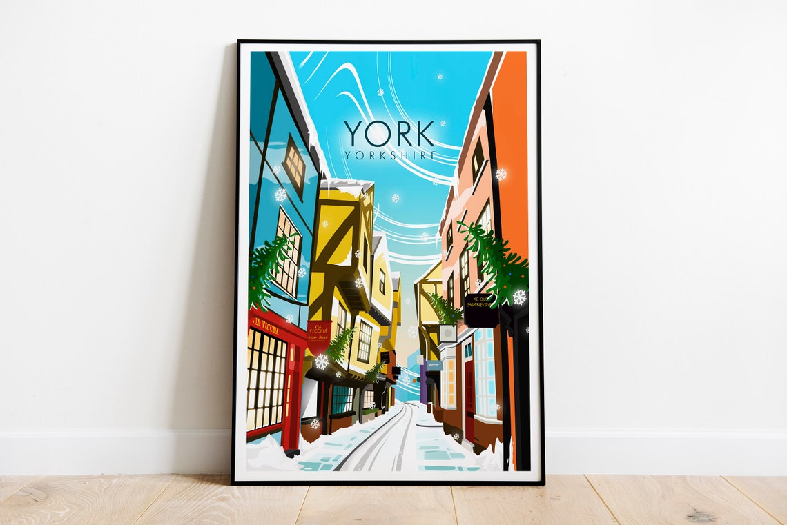 York Yorkshire Snowy Shambles Christmas Street Winter Scene Poster - Image 2