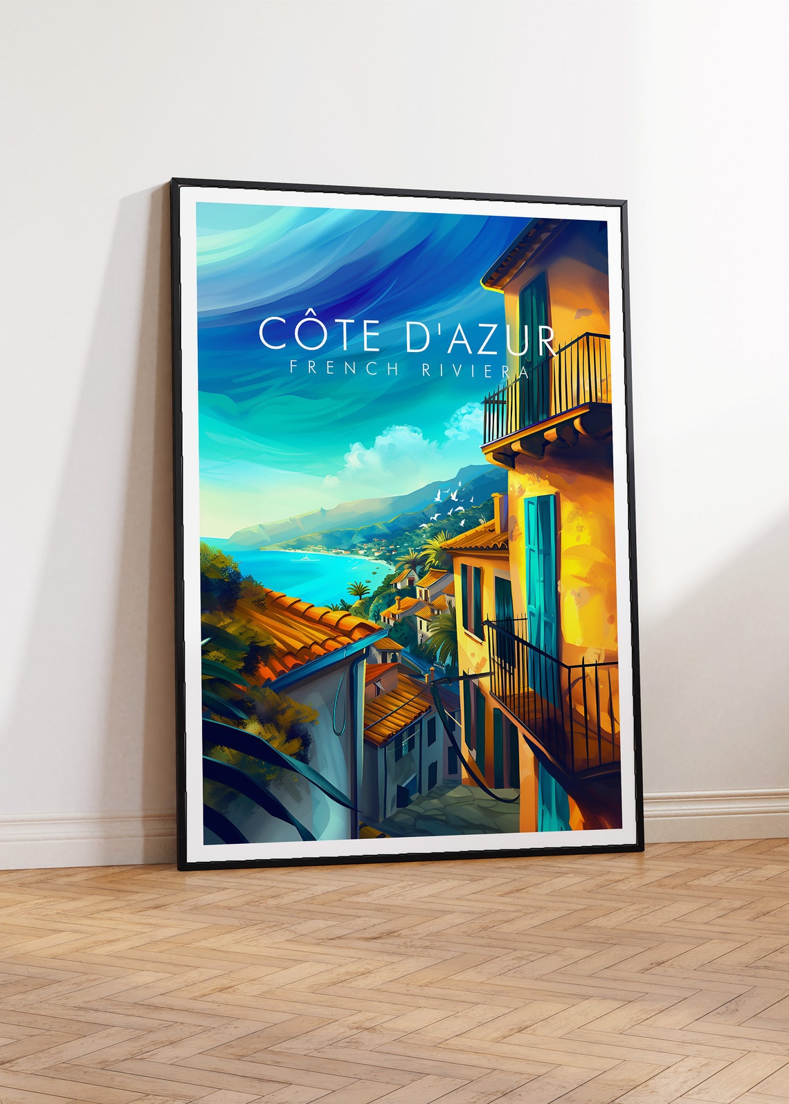 Cote d Azur French Riviera Hillside Village Bay Scene Poster - Image 2