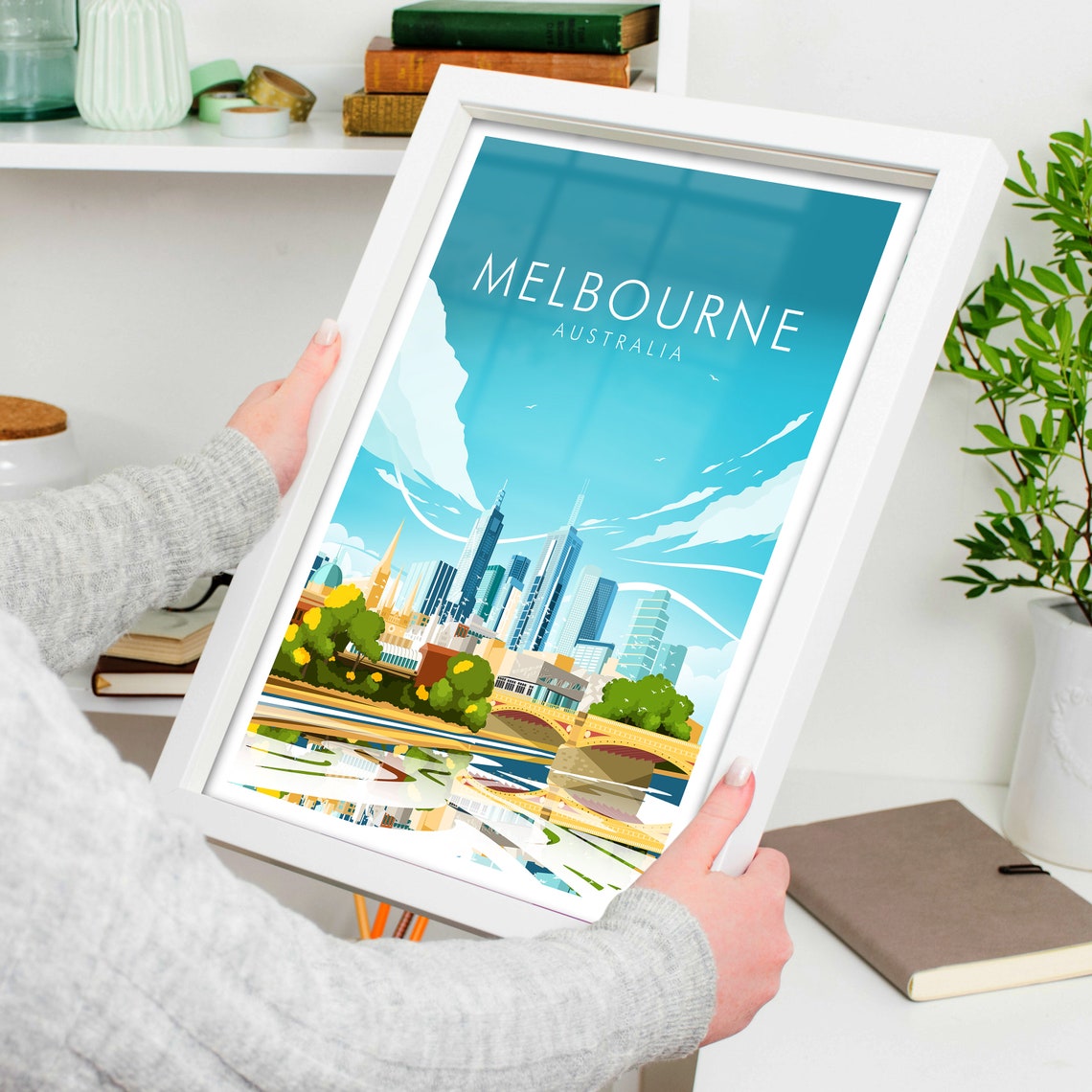 Melbourne Australia City Skyline Riverside Vintage Travel Poster - Image 4
