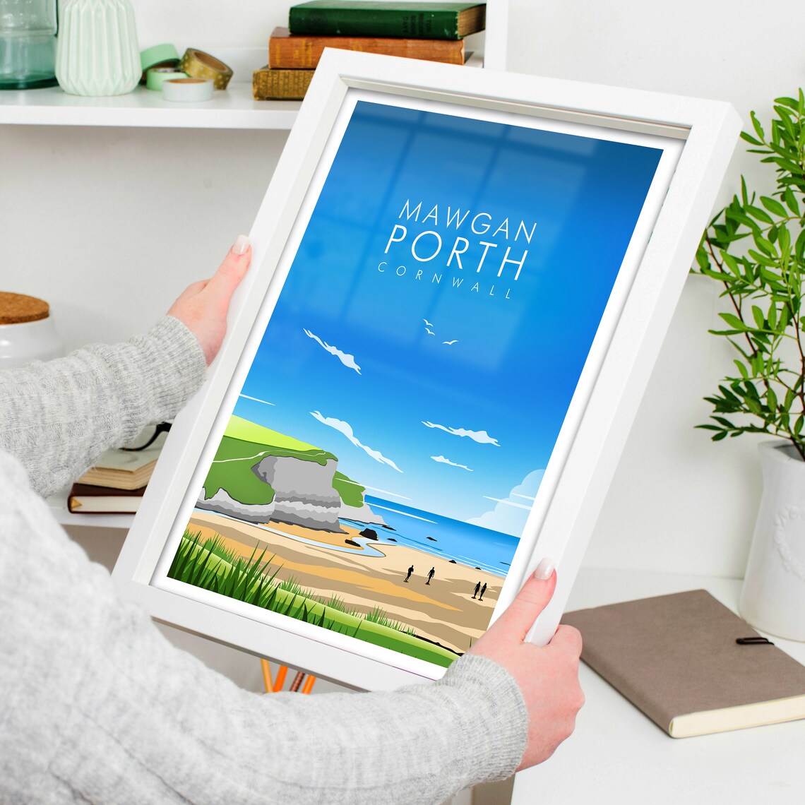 Mawgan Porth Travel Poster, Coastal Place Print - Image 4