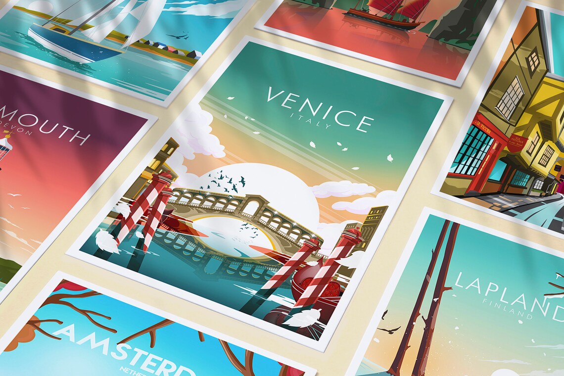 Venice Italy Rialto Bridge Sunset Grand Canal Romantic Travel Poster - Image 3