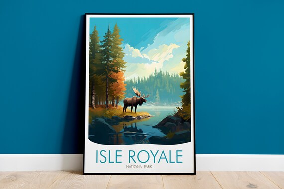 Isle Royale National Park Michigan Moose Lakeside Wildlife Travel Poster