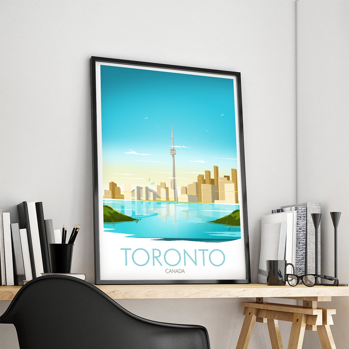 Toronto Canada CN Tower Downtown Skyline Sunset Lake View Poster - Image 3