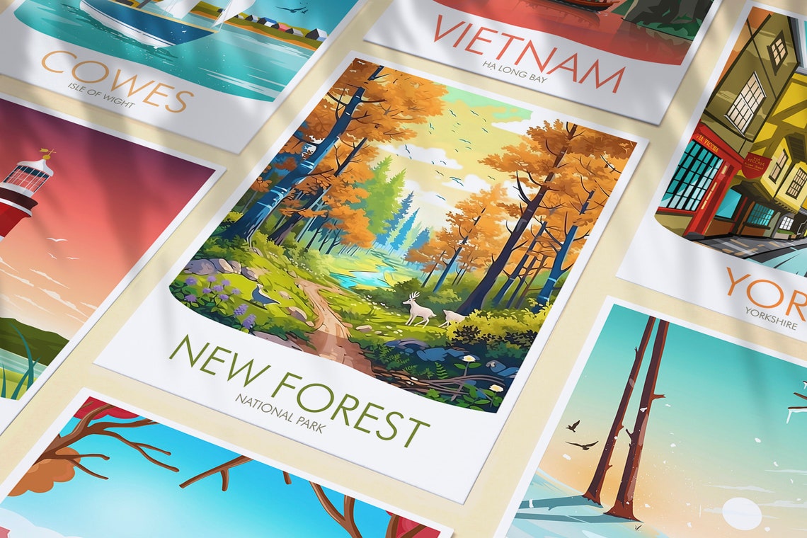 New Forest National Park England Autumn Deer Stream Travel Poster - Image 3