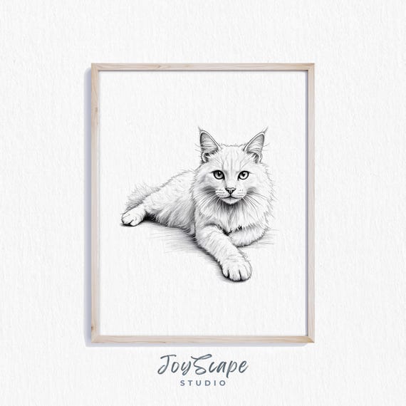 Siberian Cat Sketch Rustic Animal Wall Art Vintage Portrait Nursery Decor Kitten Print
