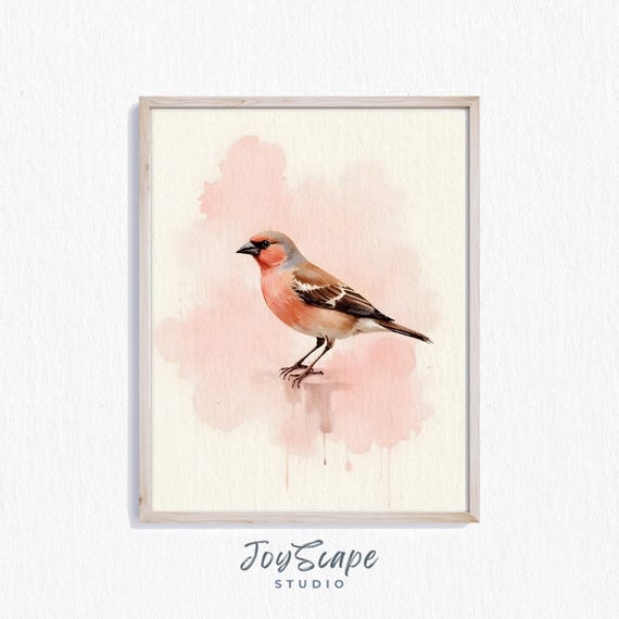Finch Watercolor Painting Rustic Wall Art Earthy Bird Decor Nursery Nature Print Vintage Style Illustration 257